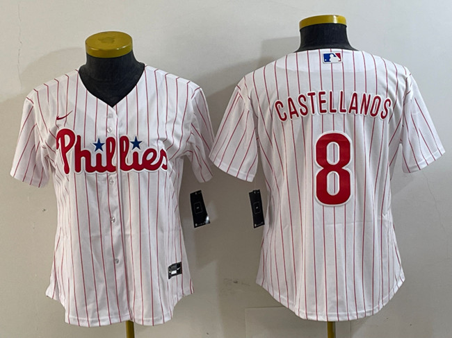 Women's Philadelphia Phillies #8 Nick Castellanos White Stitched Baseball Jersey(Run Small)